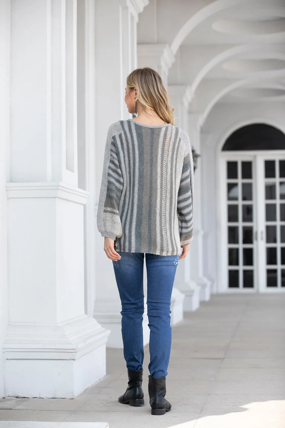 Grey Striped Knitted Sweater