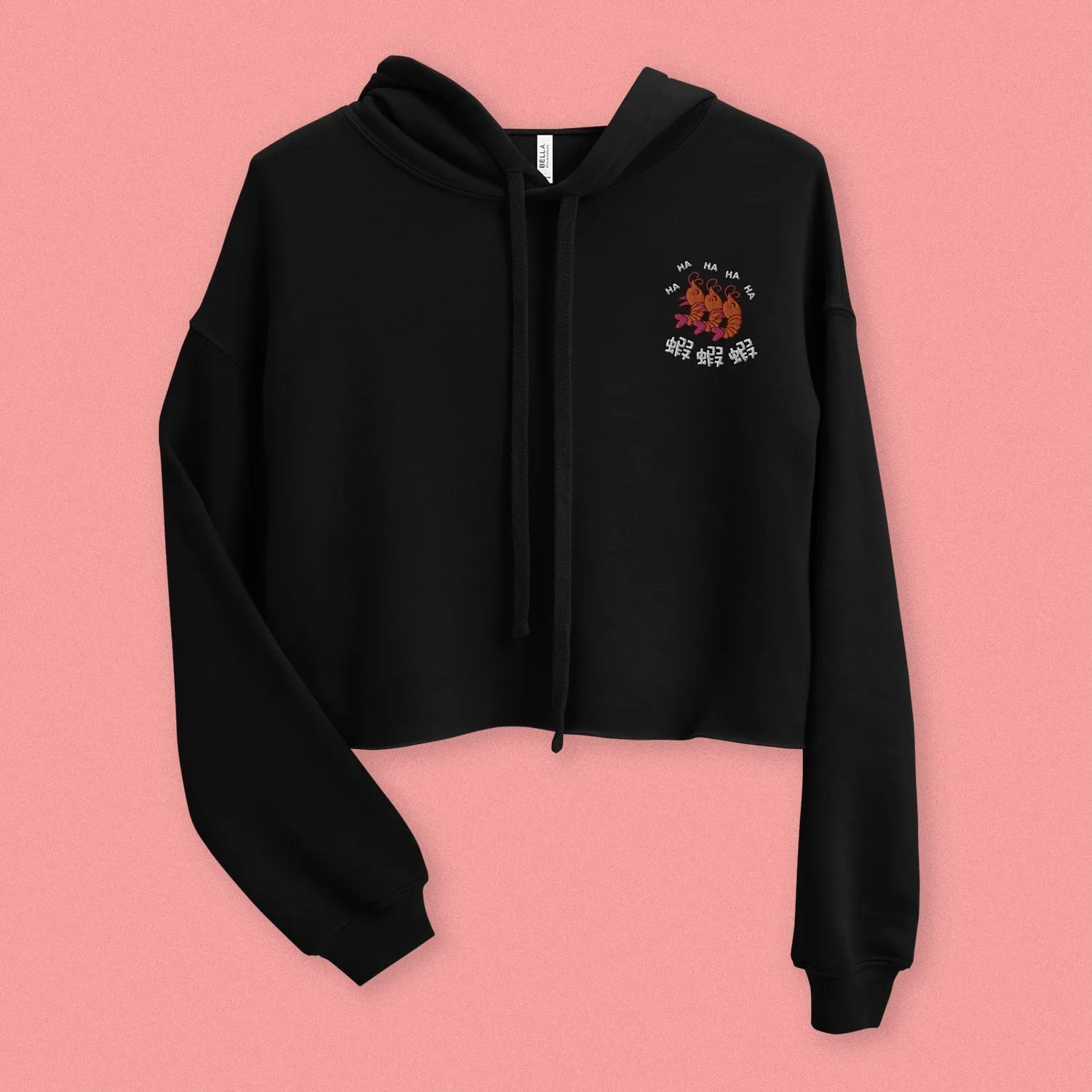 Ha Ha Ha (Shrimp) Embroidered Crop Hoodie