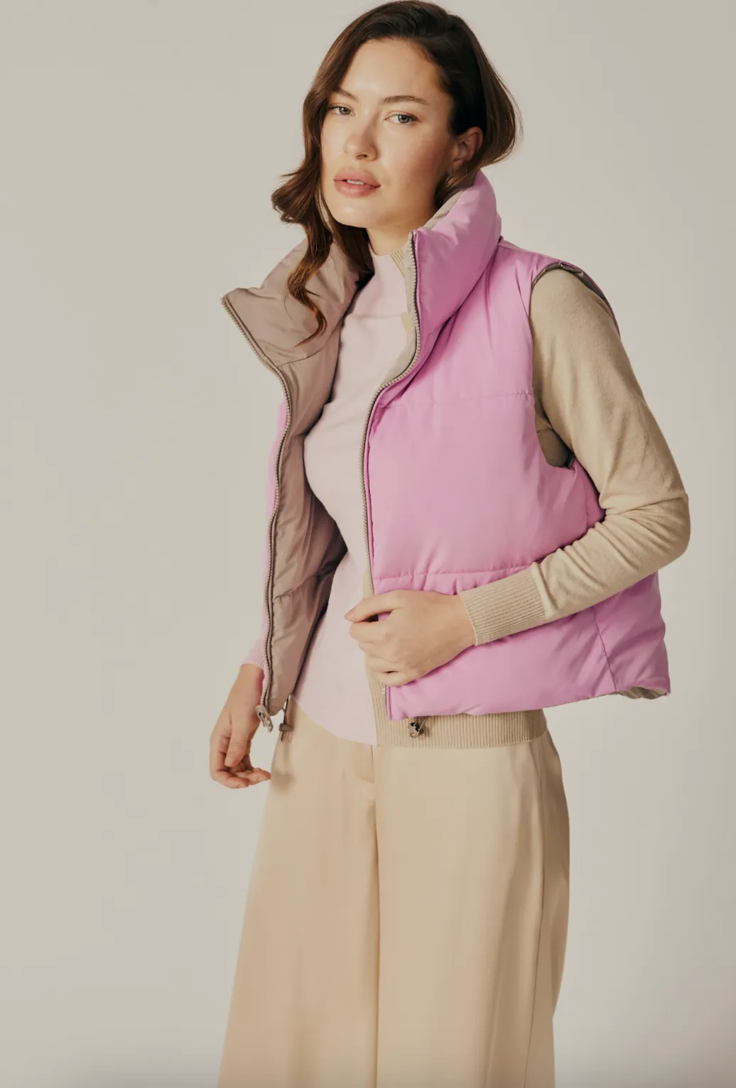 Kansas Reversible Puffer Vest - Pink / Mink