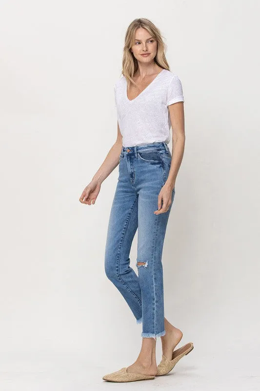 Kellen Knee Slit Frey Hem Crop Straight