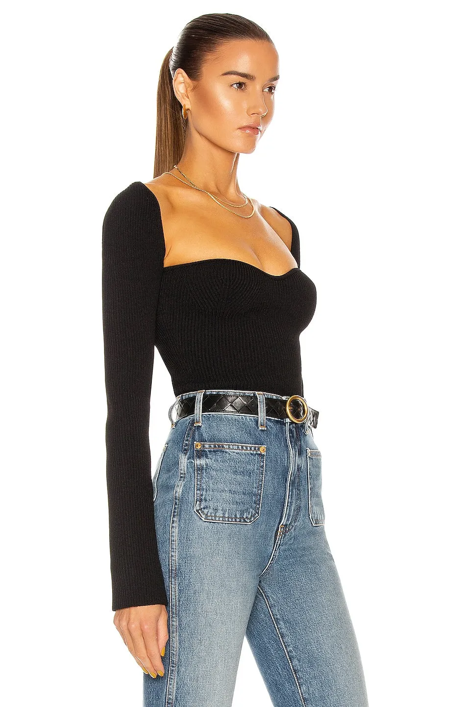 Khaite Maddy Long Bustier Top Sweater, black