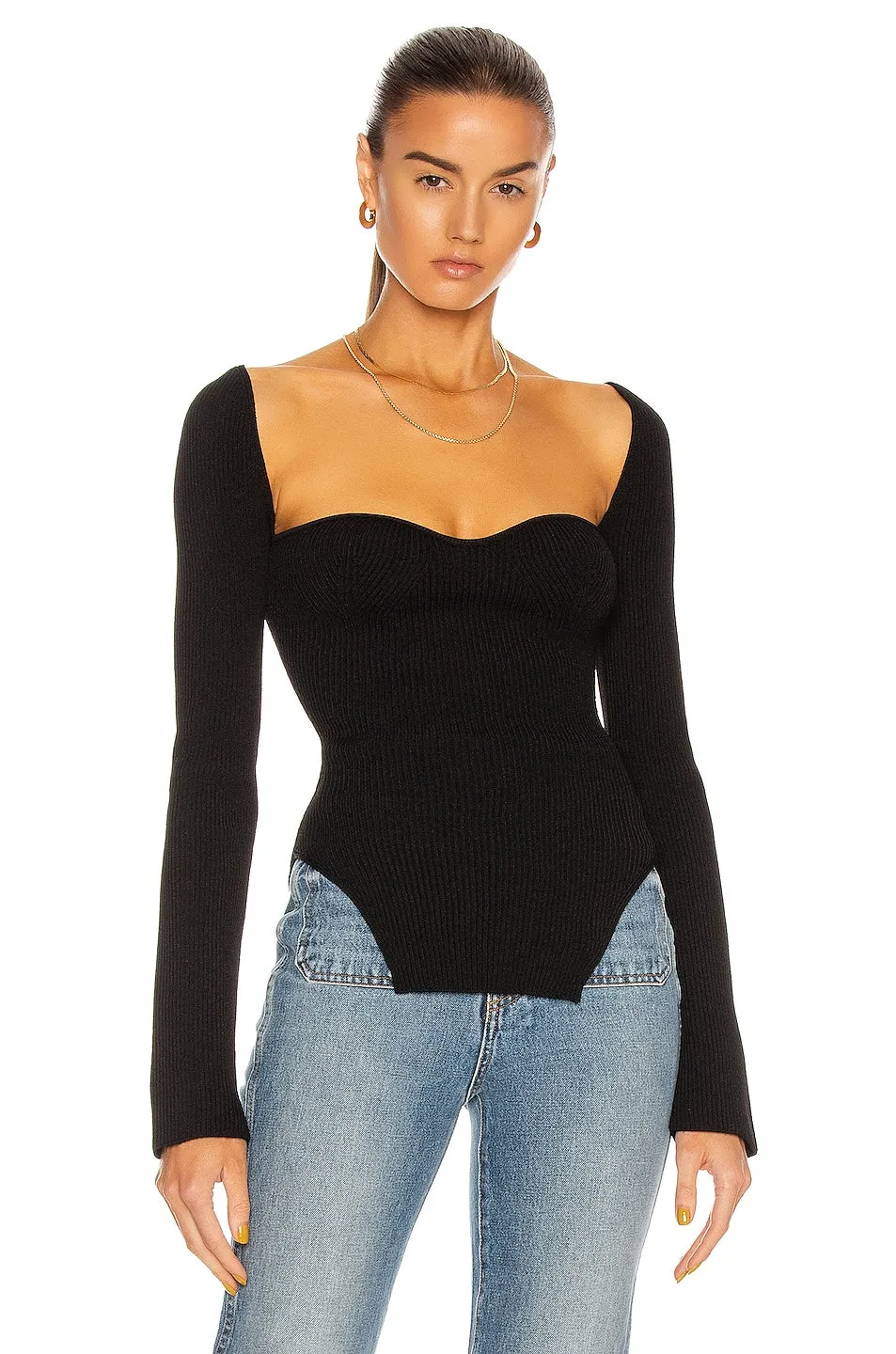 Khaite Maddy Long Bustier Top Sweater, black