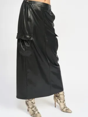 Leather Cargo Maxi Skirt