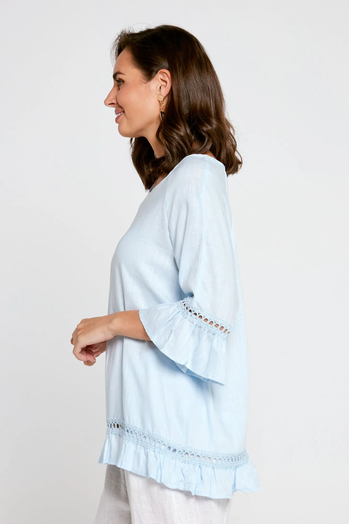 Lorelei Linen Top - Sky Blue