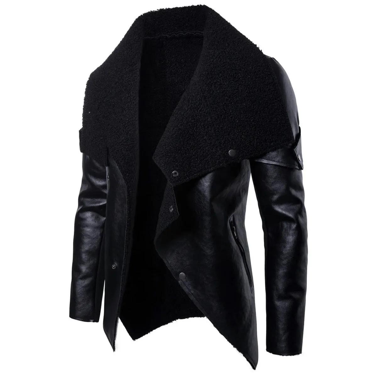 Men's Biker Black Asymmetric Irregular Fit Korean Fashion Genuine Sheepskin Rider Leather Jacket