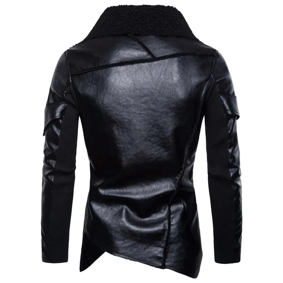 Men's Biker Black Asymmetric Irregular Fit Korean Fashion Genuine Sheepskin Rider Leather Jacket