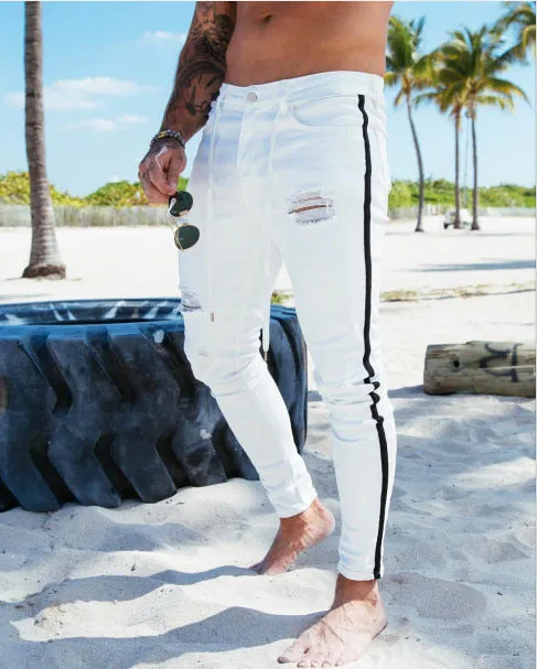 Men's Ripped White Slim Fit Skinny Jeans