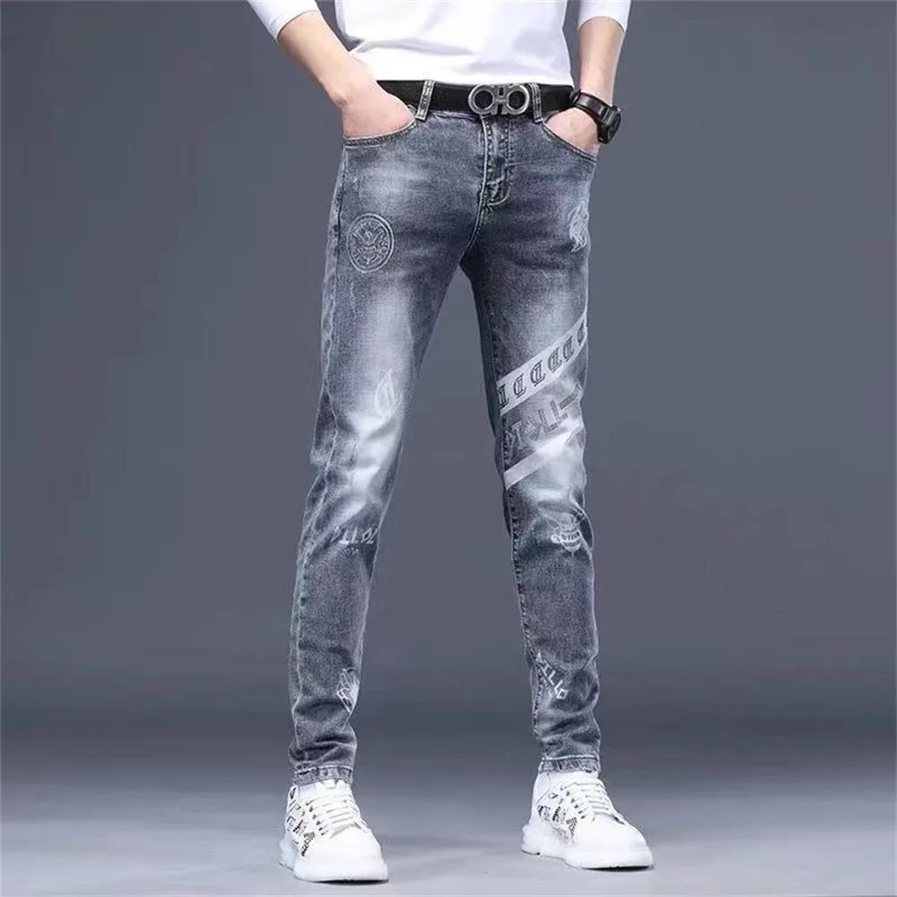 Men's Stretch Denim Print Jeans Slimming Casual Jeans All-match men's Pants - MJN0068