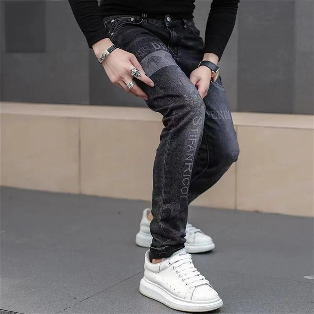 Men's Stretch Denim Print Jeans Slimming Casual Jeans All-match men's Pants - MJN0068