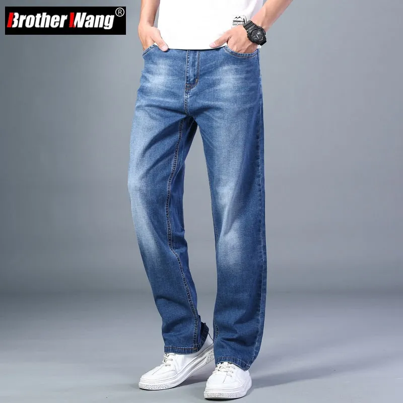 Men's Summer Thin Straight-leg Loose Jeans Classic Style Advanced Stretch Baggy Pants - MJN0055