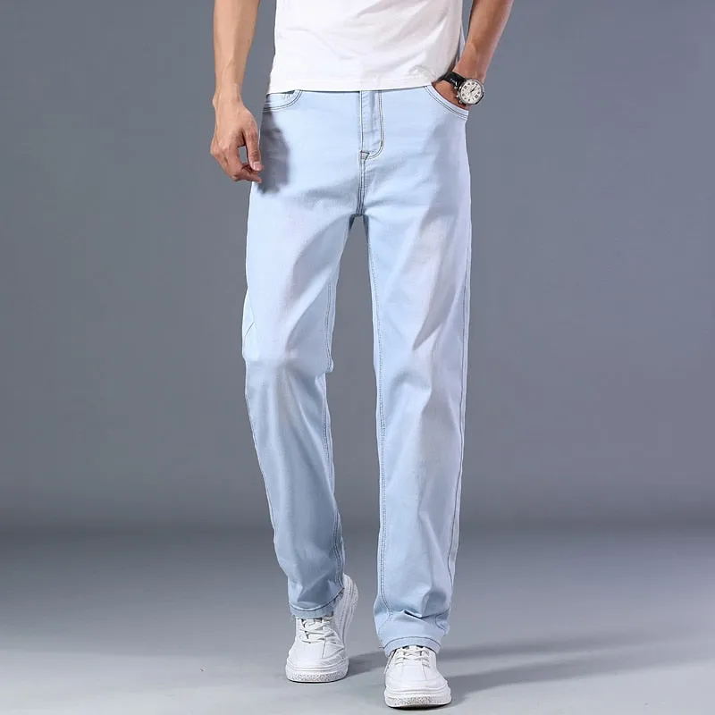 Men's Summer Thin Straight-leg Loose Jeans Classic Style Advanced Stretch Baggy Pants - MJN0055