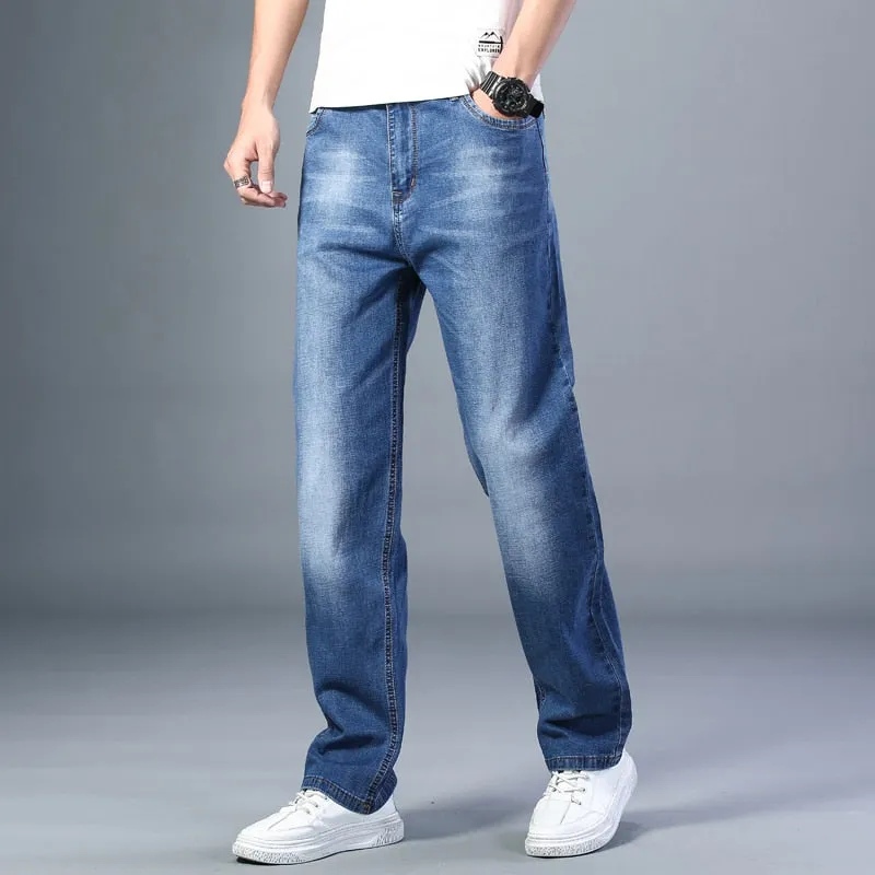 Men's Summer Thin Straight-leg Loose Jeans Classic Style Advanced Stretch Baggy Pants - MJN0055