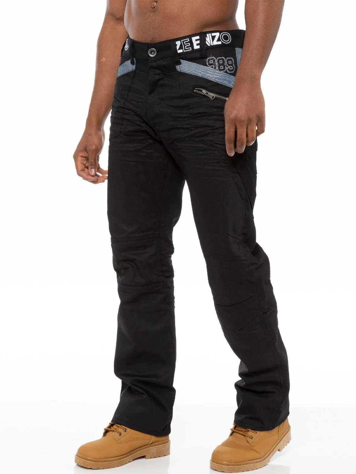 Mens Tapered Black Coated Denim  Jeans | Enzo Designer Menswear