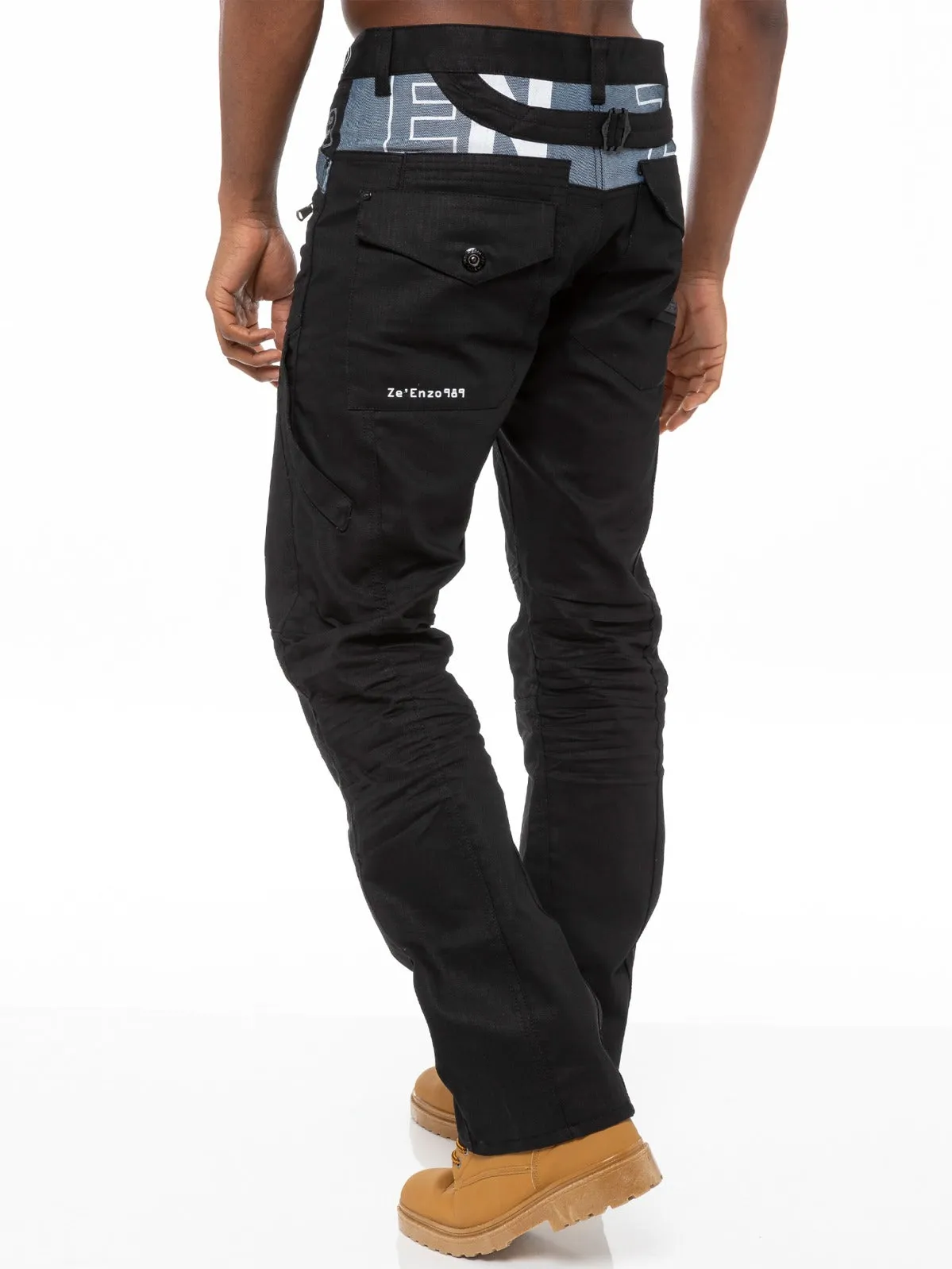 Mens Tapered Black Coated Denim  Jeans | Enzo Designer Menswear