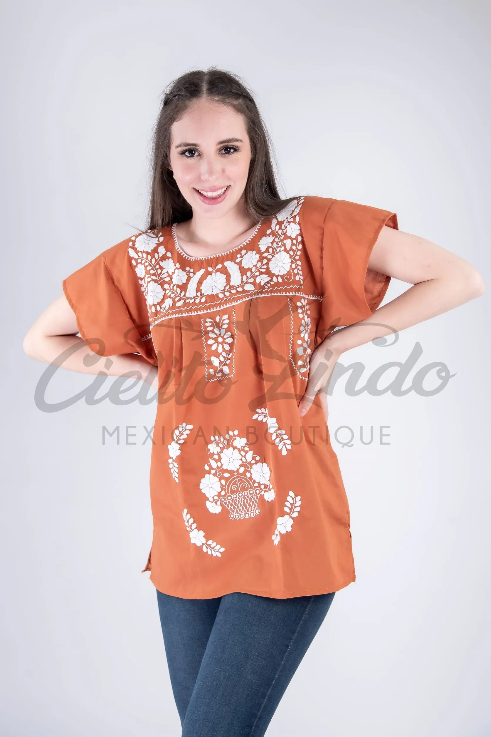 Mexican Blouse Full Embroidered Texas Longhorns