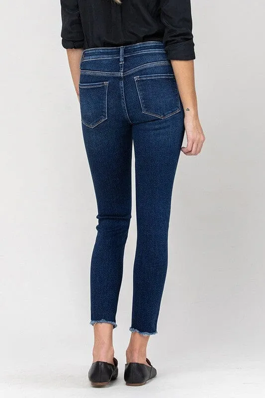 Mid Rise Raw Hem Crop Skinny