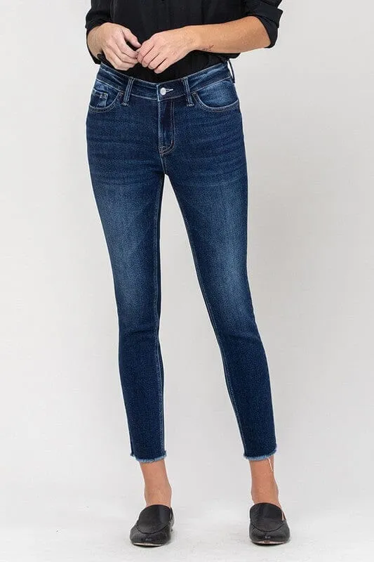 Mid Rise Raw Hem Crop Skinny