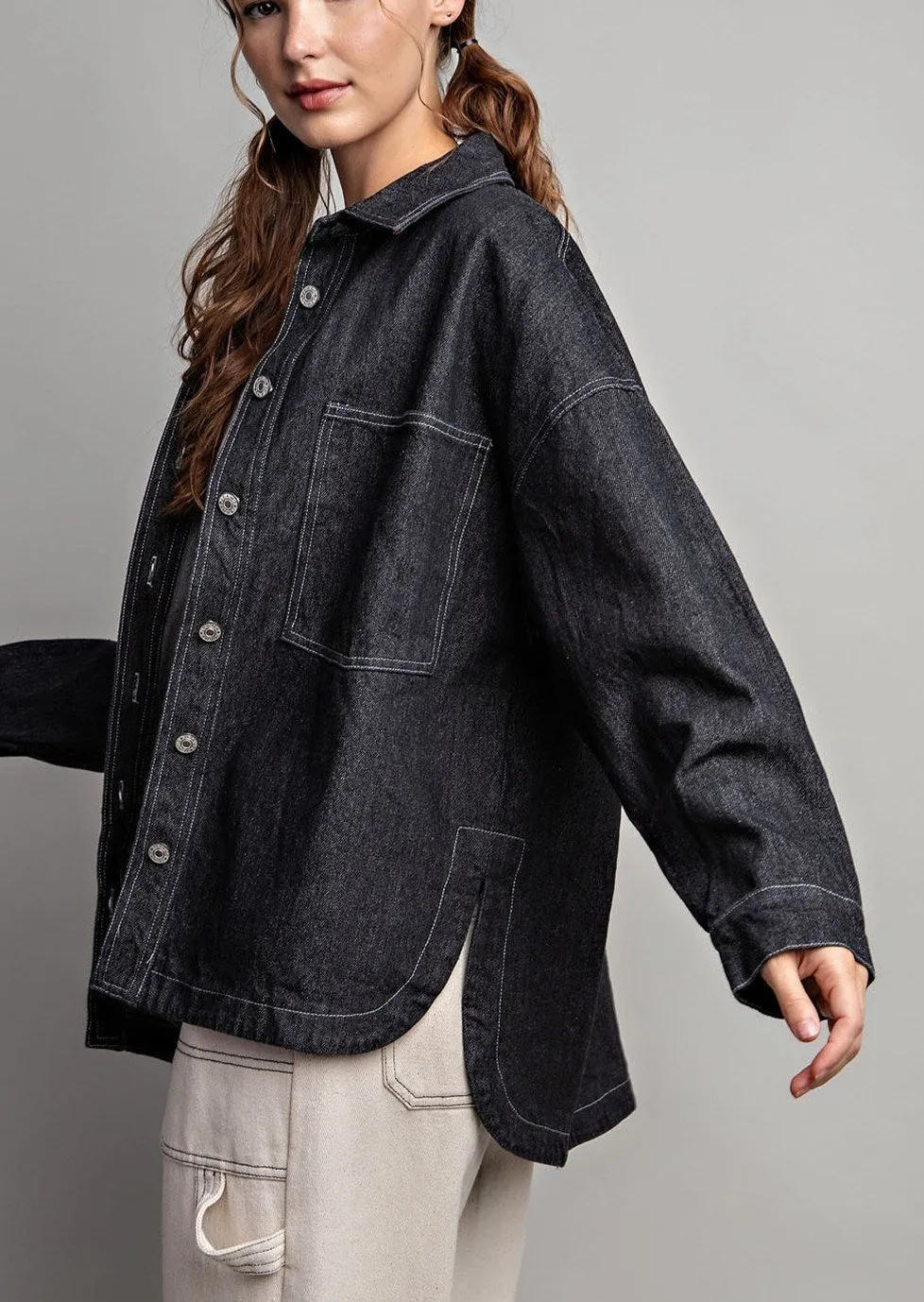 Mineral Washed Denim Jacket in Ash Black