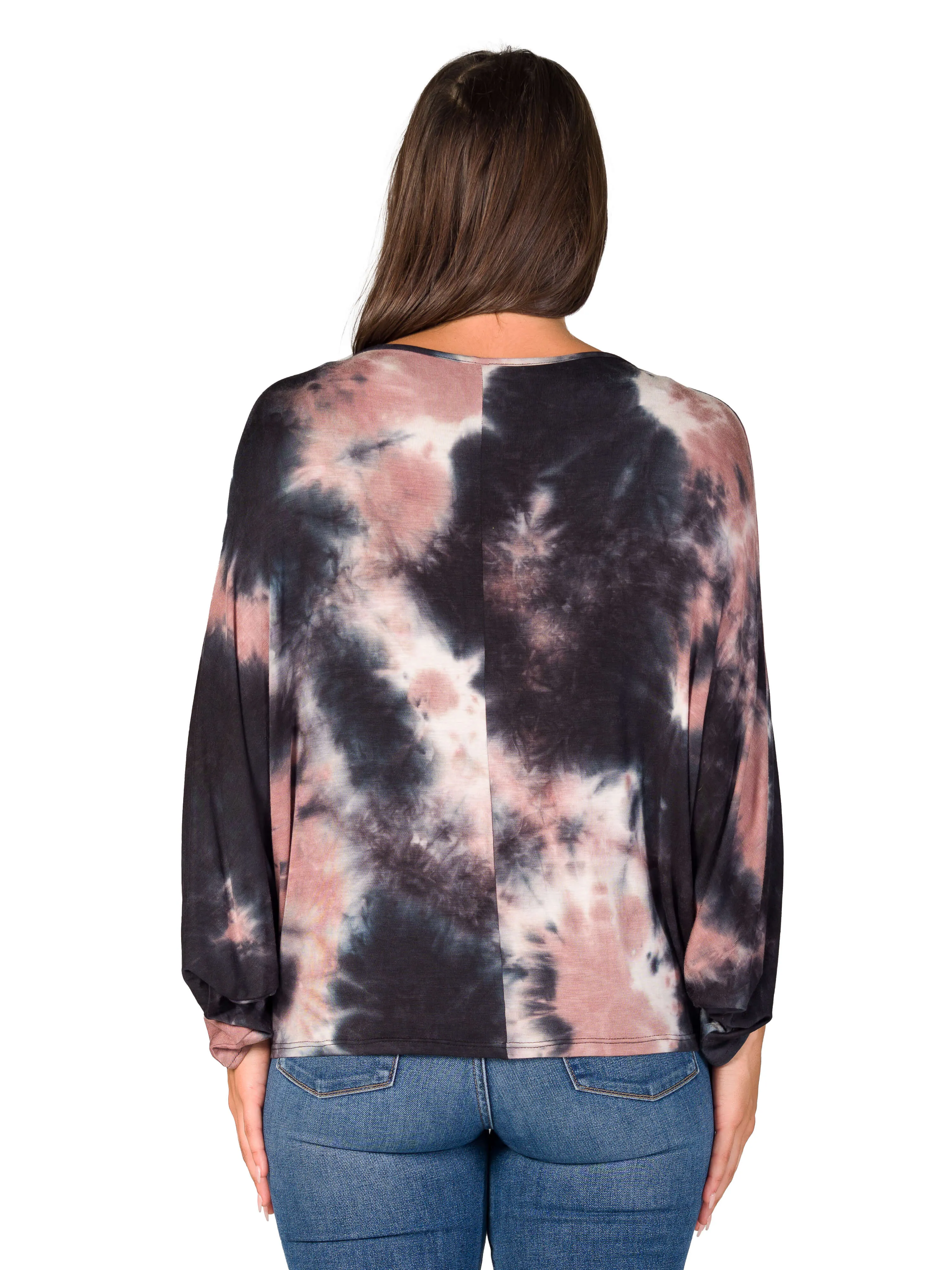 Mocha Tie Dye Batwing Sleeve Relaxed Fit Top