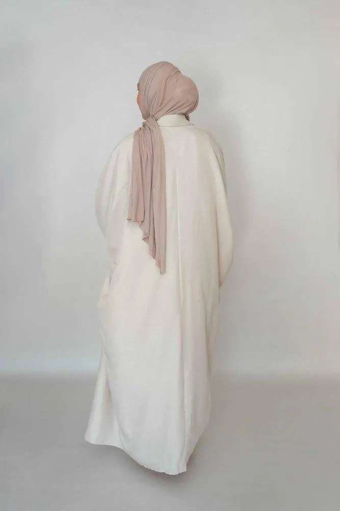 Myyia Linen throw over abaya in beige