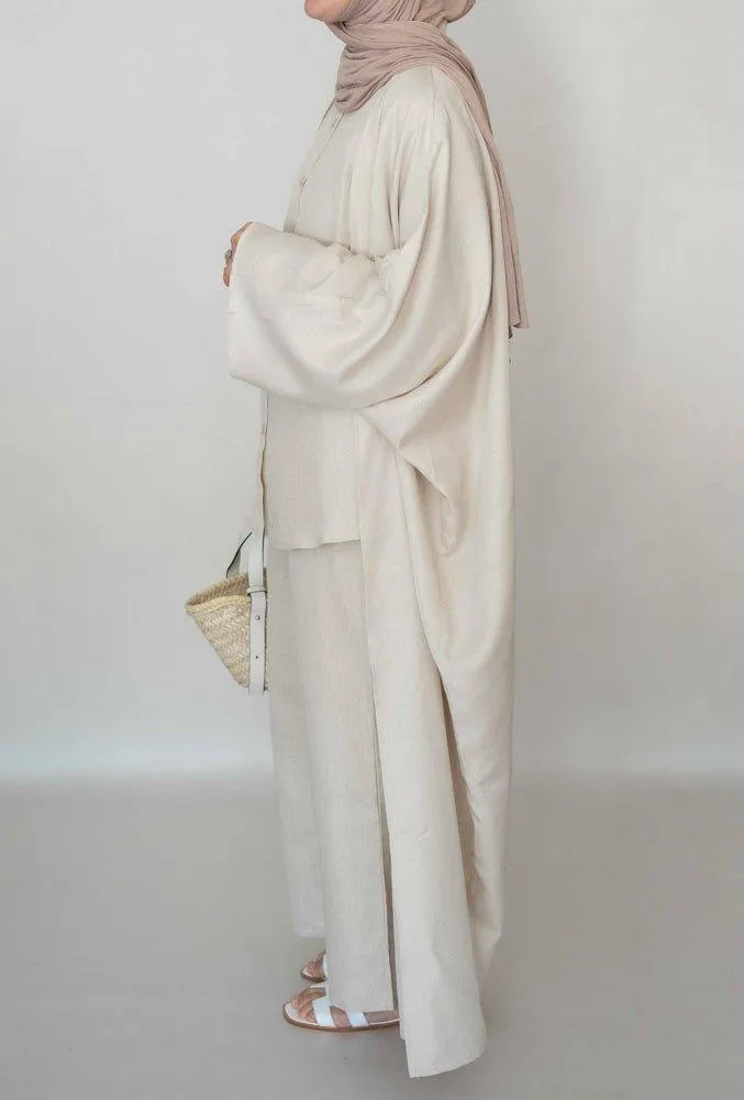 Myyia Linen throw over abaya in beige