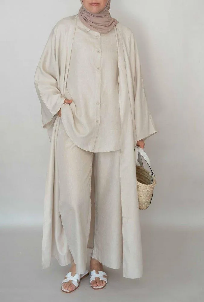 Myyia Linen throw over abaya in beige