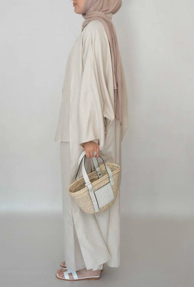 Myyia Linen throw over abaya in beige