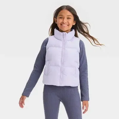 New - Girls' Reversible Puffer Vest - All in Motion ilac