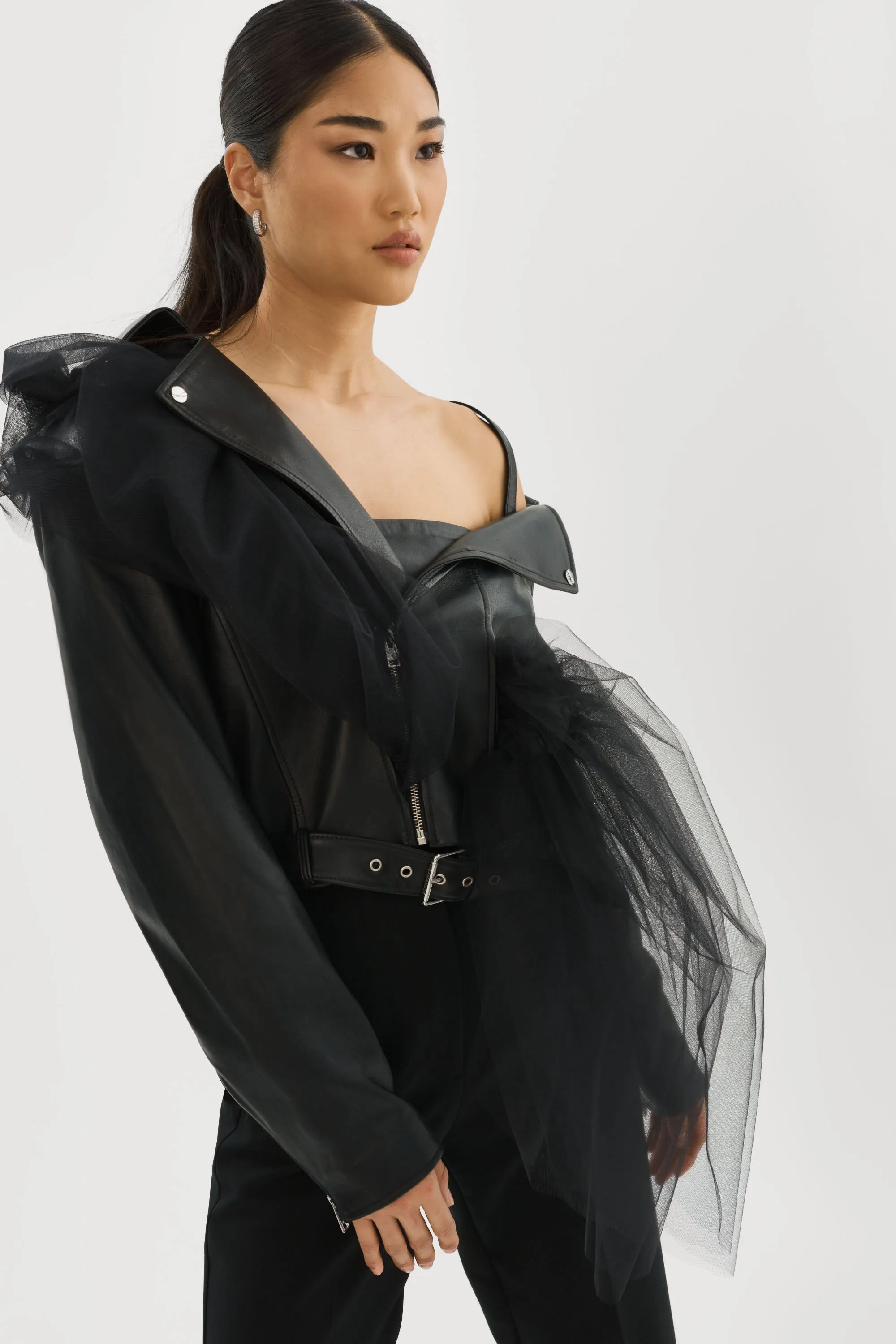 OBELIA | Tulle & Leather Biker Jacket