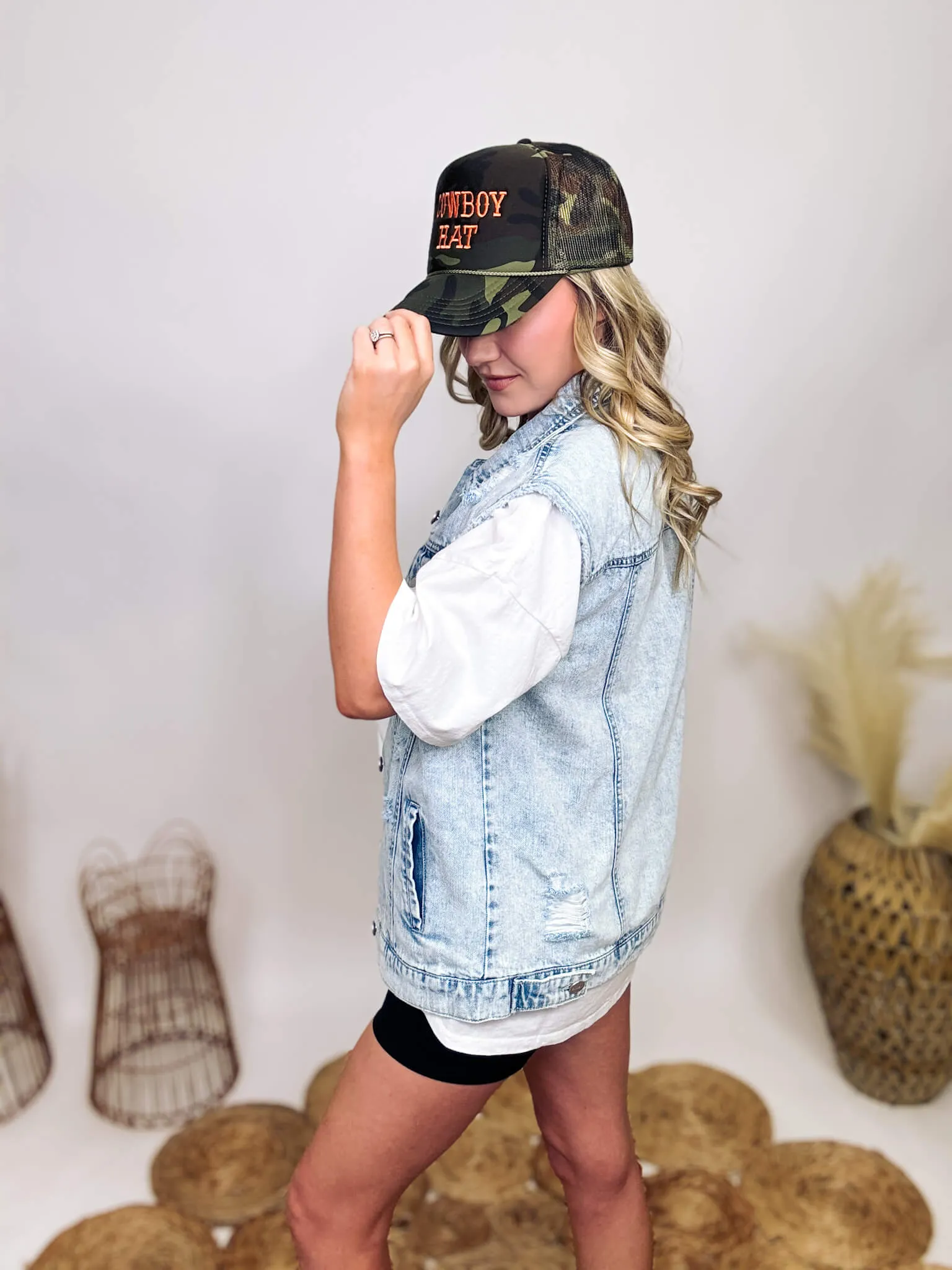 Oversized Acid Washed Distressed Denim Vest