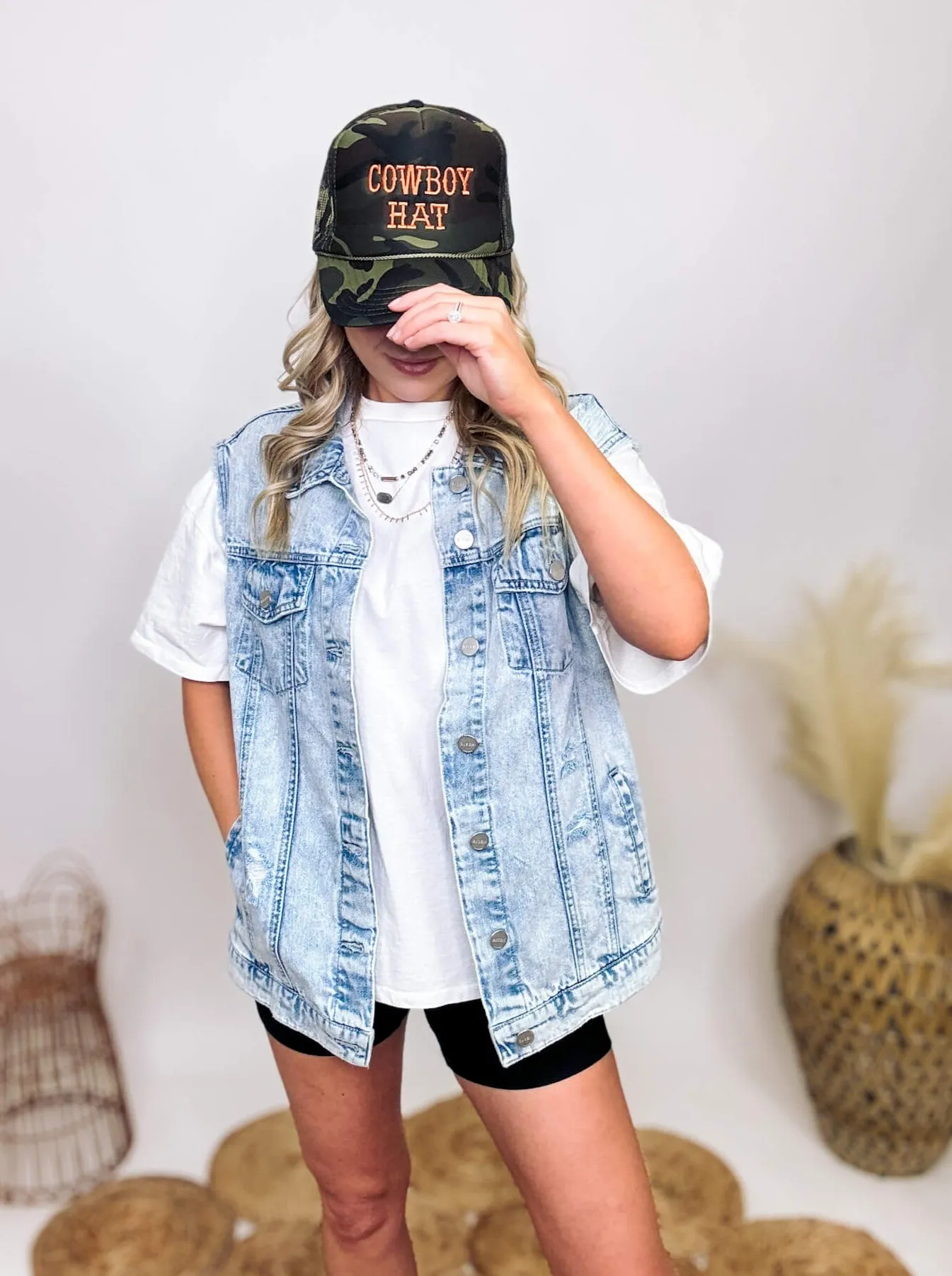 Oversized Acid Washed Distressed Denim Vest