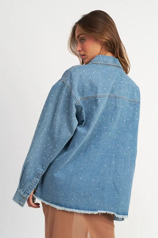 Oversized Rhinestone Denim Jacket