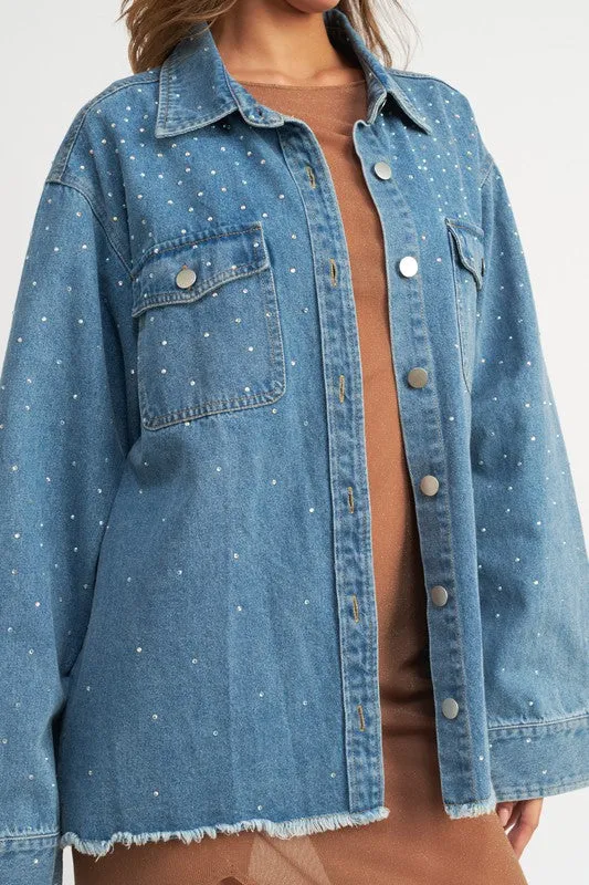 Oversized Rhinestone Denim Jacket