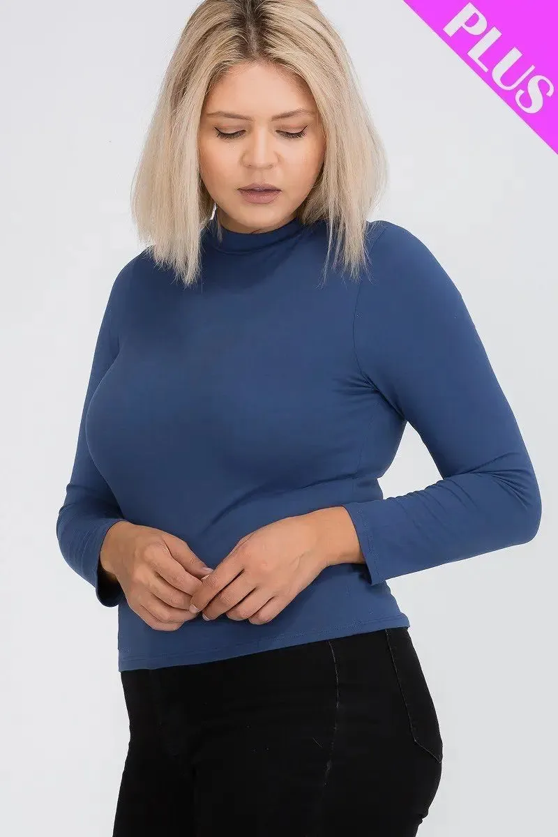 Plus Size Top- Solid Color Mock Neck Tops