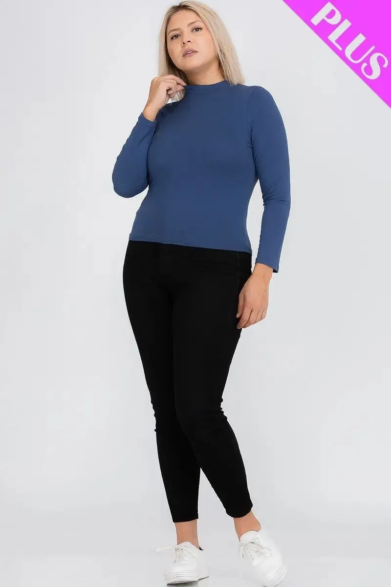 Plus Size Top- Solid Color Mock Neck Tops