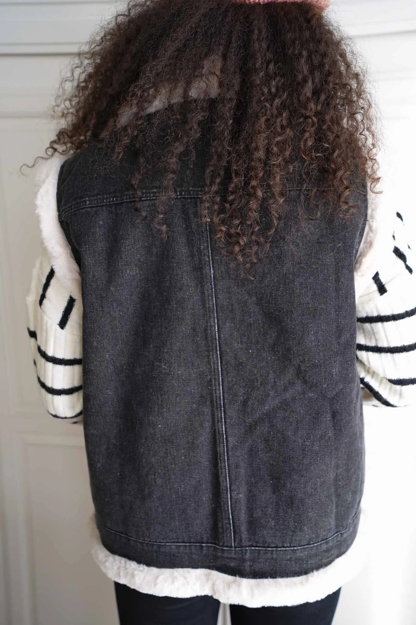 Polar Frost Faux Fur Lined Denim Vest - Black/Cream