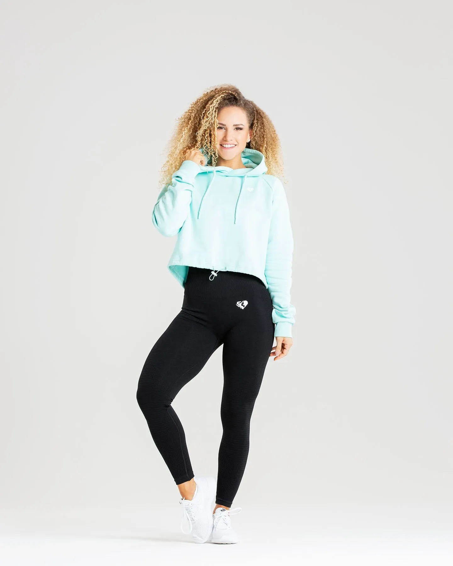 Power Cropped Hoodie | Bleached Aqua