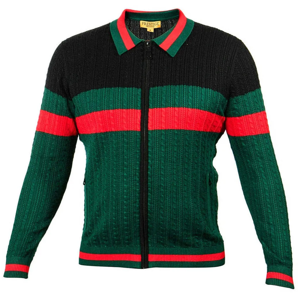 Prestige Black Green Red Zip Sweater Jacket