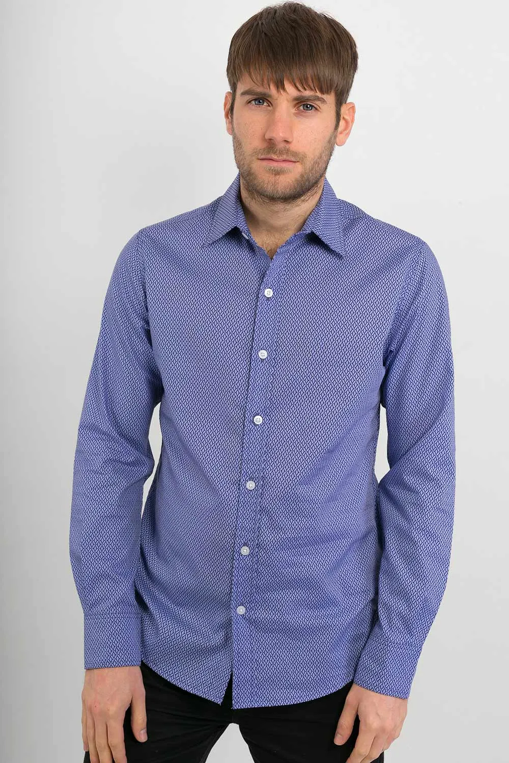 Purple Lilac Print Cotton Slim Fit Mens Shirt Long Sleeve