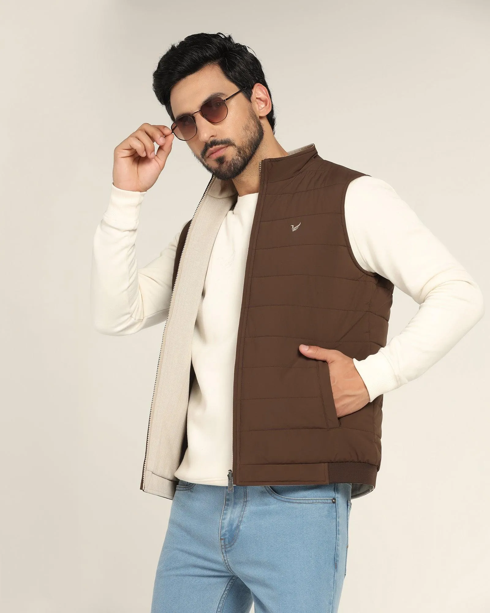 Reversible Chocolate Brown Solid Zipper Jacket - Pietro