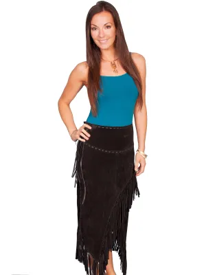 Scully Leather Womens Long Boar Suede Tie Side Fringe Skirt Black XXL