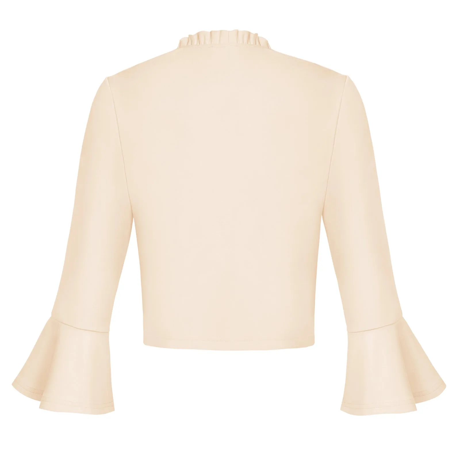 Seckill Offer⌛Ruffled Trim Shrug 3/4 Bell Sleeve Open Front Cropped Bolero