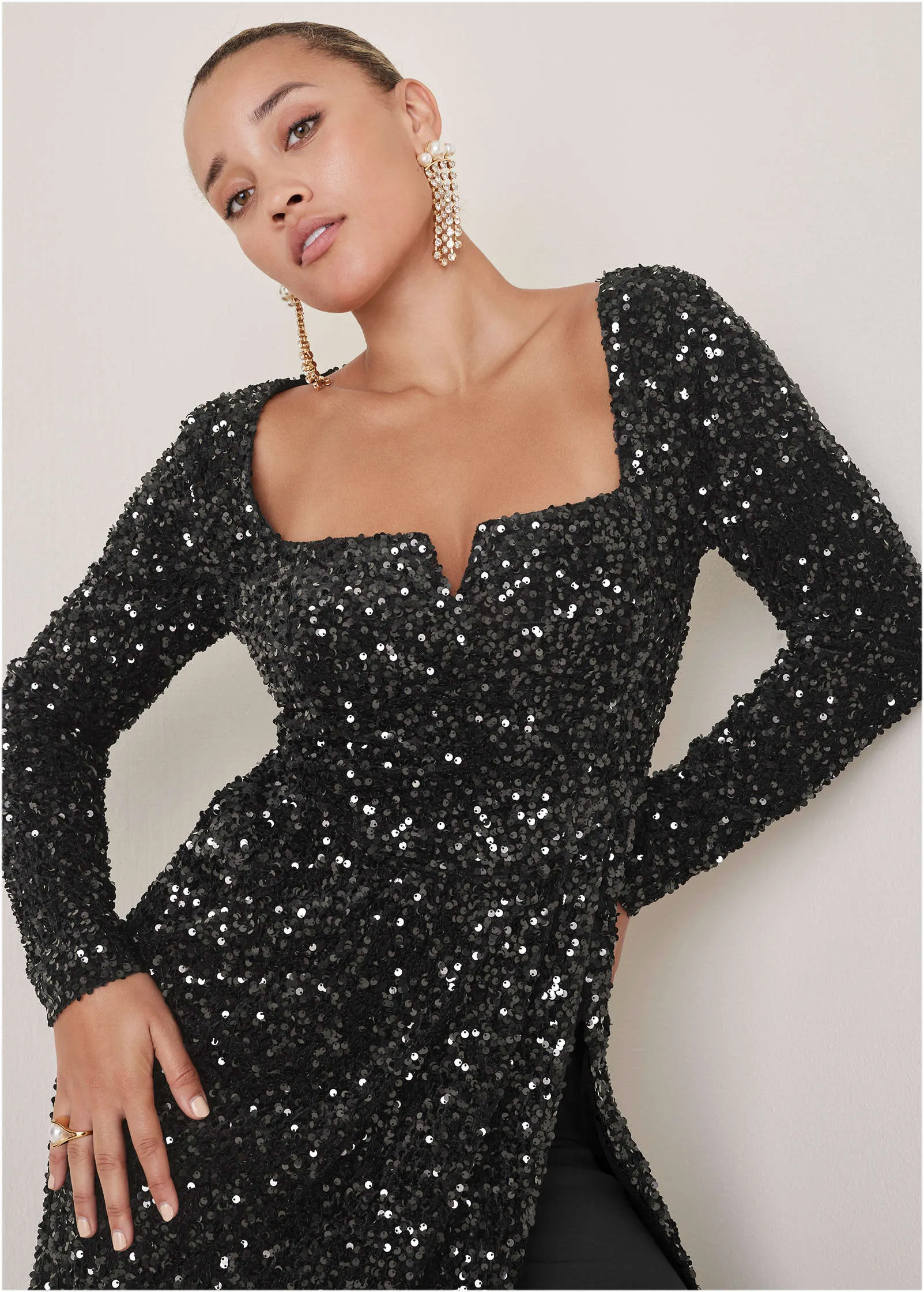 Sequin Velvet Maxi Top - Black