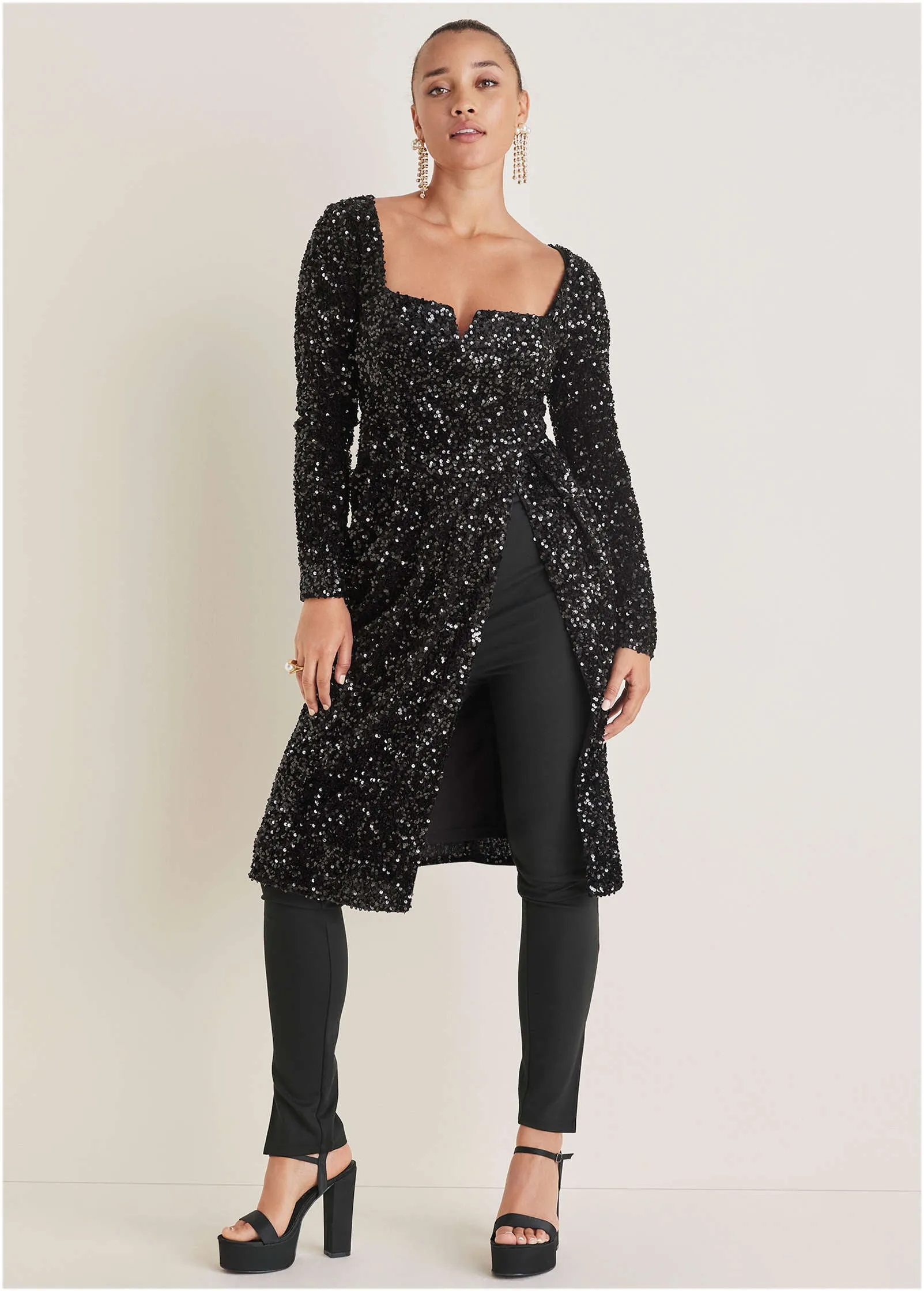 Sequin Velvet Maxi Top - Black