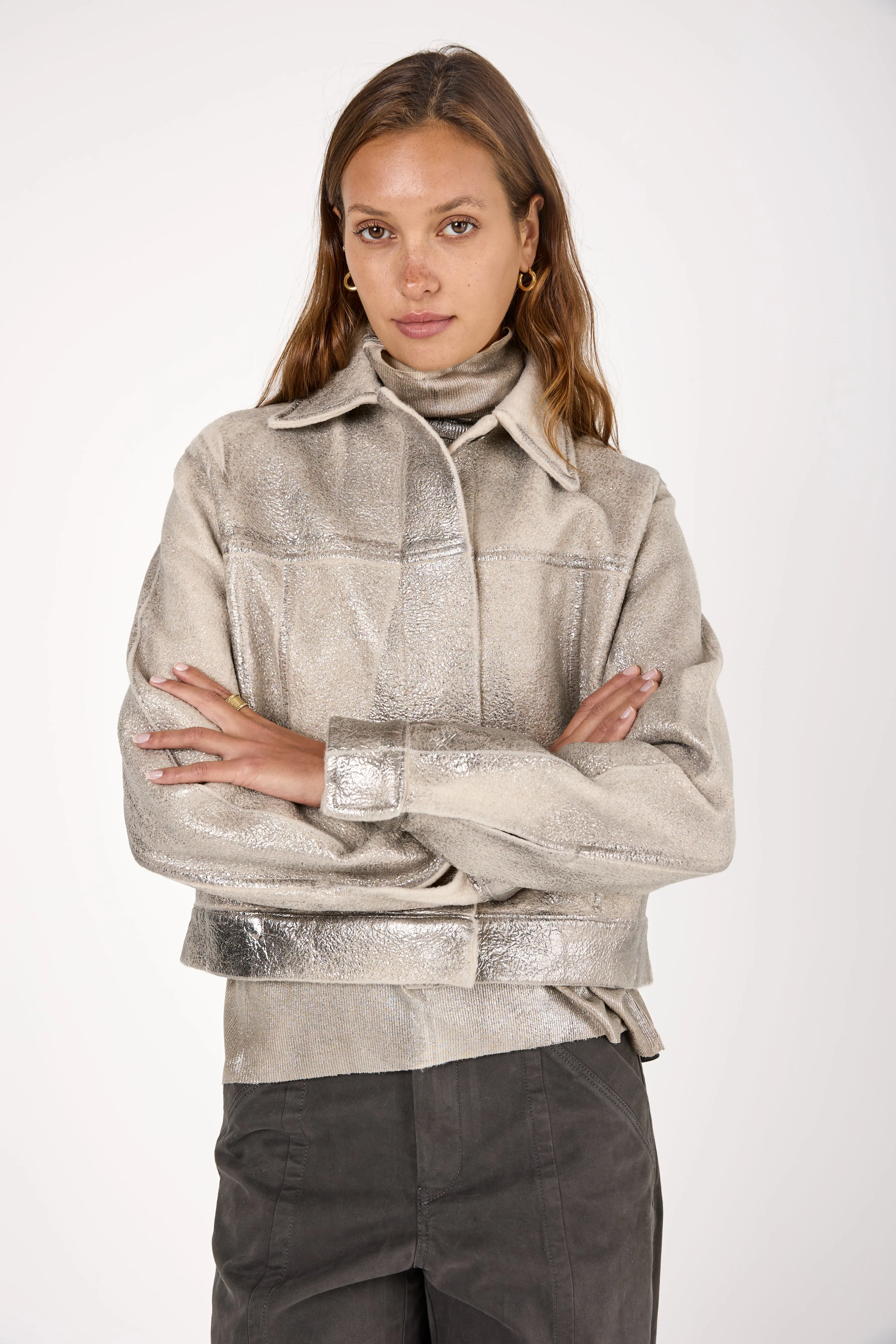 Short Cashmere Jacket with Lamination in Canna di Fucile