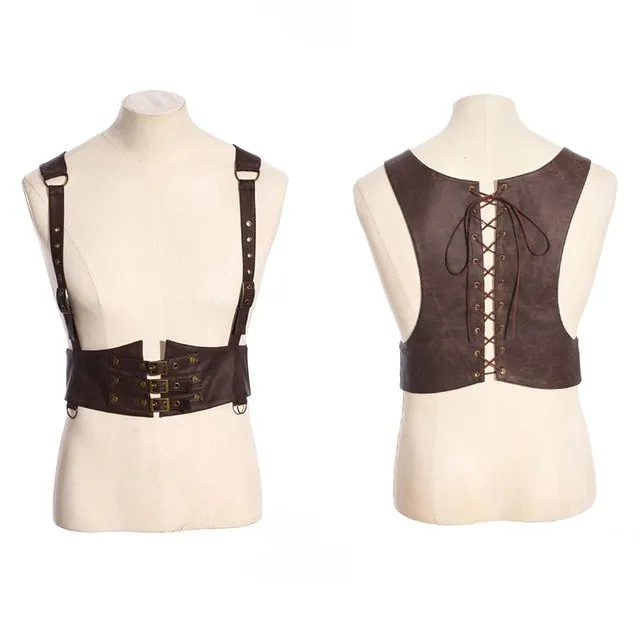 Steampunk Vintage Men's Faux Leather Vest Unique Design Rock Punk Rivet Lacing Vest Sleeveless Waistcoats