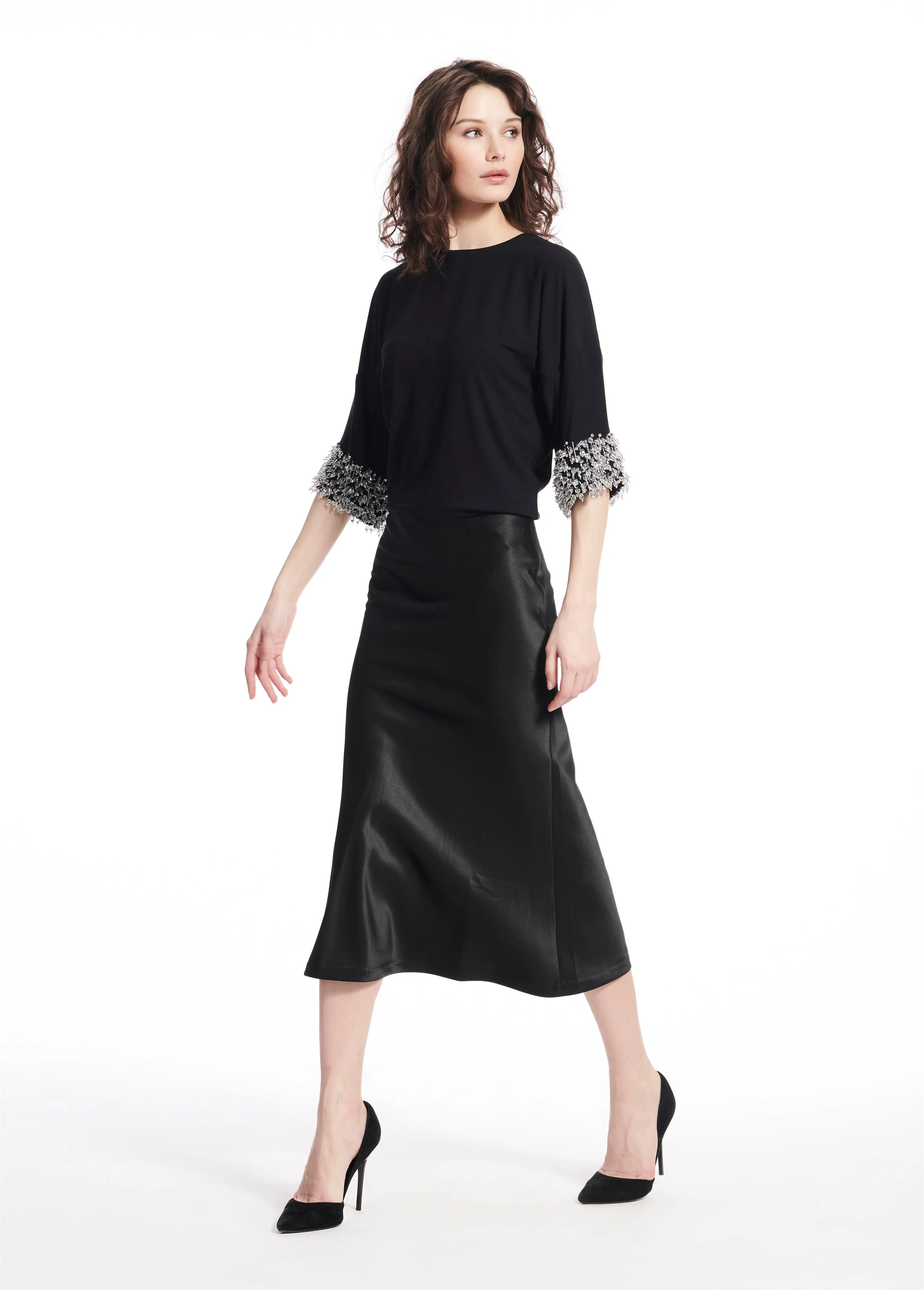 STRETCH SATIN MIDI A-LINE BIAS SKIRT