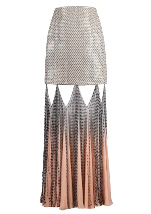 Structured Fringed Cut-Out Maxi Skirt