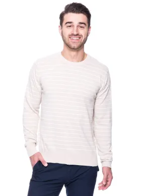 Tocco Reale Men's 100% Cotton Crew Neck Sweater - Stripes Stone/Ivory