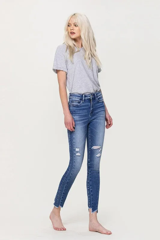 Vervet High Rise Ankle Skinny with Uneven Hem Detail